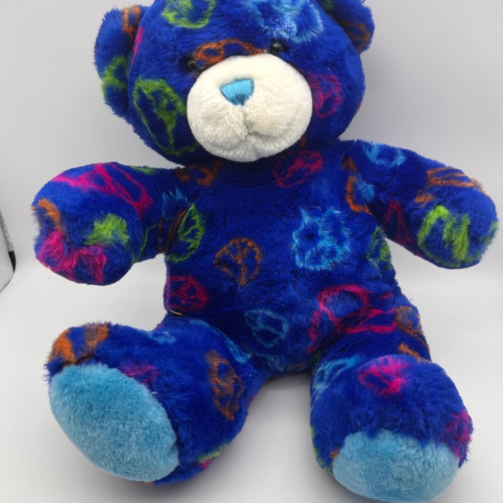 Build-A-Bear Workshop Blue Peace‎ Sign Teddy Bear Plush 2010 Neon 1005698